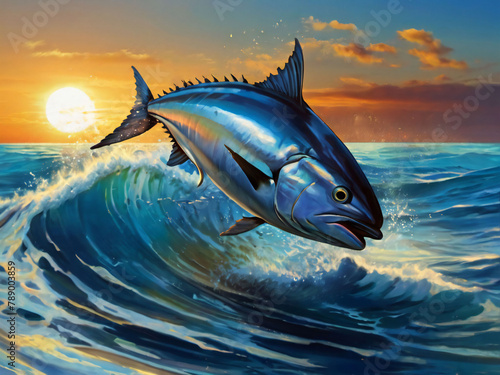 Bluefin tuna jumping from the sea surface photo
