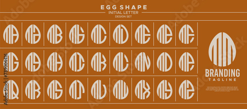 Simple line egg shape stamp letter M MM logo design set