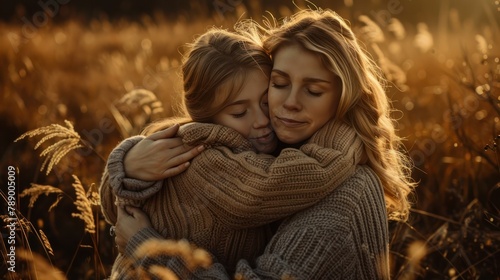 mother and daughter giving each other a warm hug