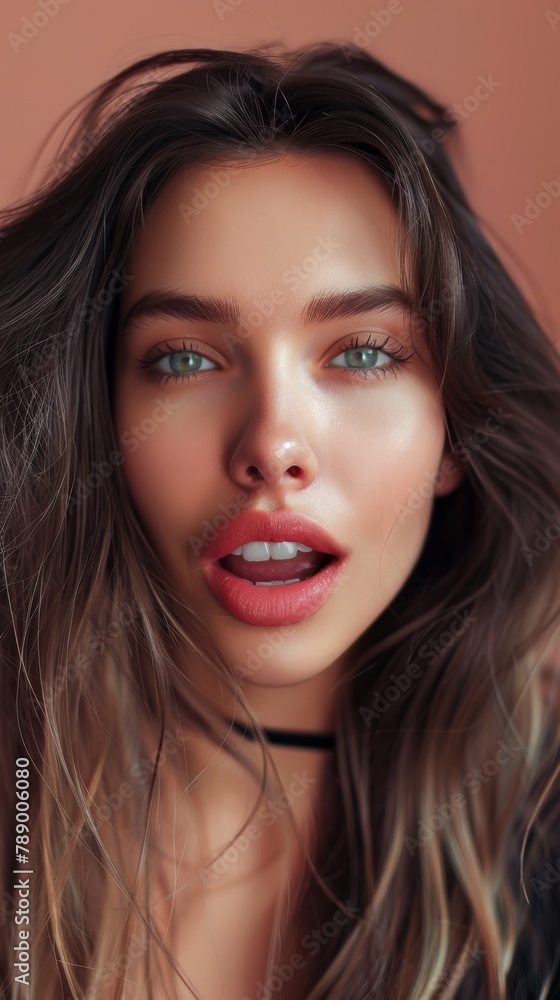 Alluring close-up portrait of a woman with striking blue eyes and beauty that captures attention Alluring close-up portrait of a woman with striking blue eyes and beauty that captures attention