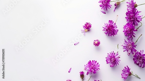 Xeranthemum annuum is a flowering plant species also known as annual everlasting or immortelle Composition of purple flowers on white background The concept of summer spring holiday To : Generative AI photo