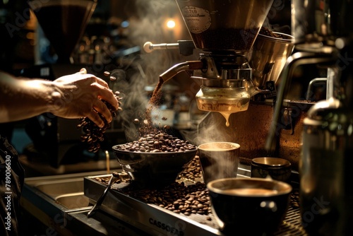 coffee, from grinding the beans to pouring the aromatic beverage into a cup for a customer