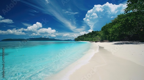 secluded beach with pristine white sand and turquoise water © Attasit