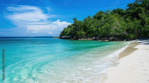 secluded beach with pristine white sand and turquoise water