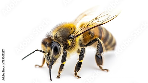 Bee isolated on white background Close up of honeybee : Generative AI