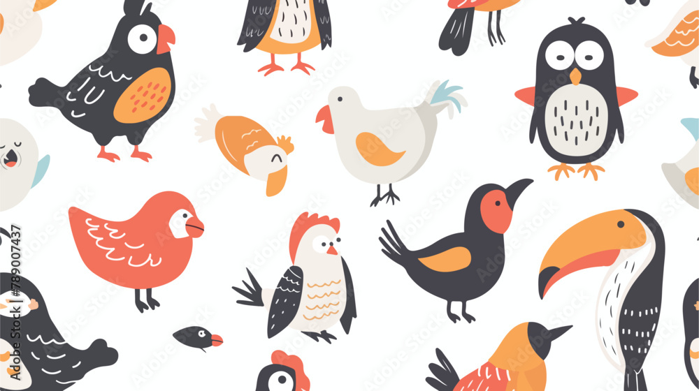 Seamless pattern with wild and domestic birds