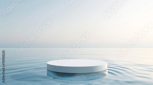 White round podium on the water surface background Flat lay copy space : Generative AI
