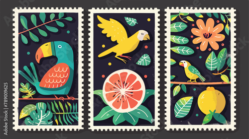 Set of Four postage stamps with animals birds flowers