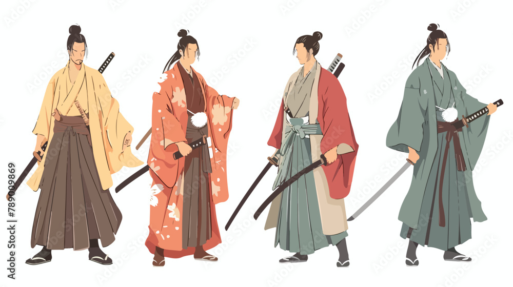 Set of Four samurai standing in different postures 