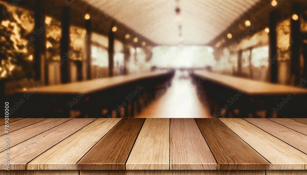 Brewery Bliss: Brown Wood Tabletop Overlooking the Blurred Coffee Scene