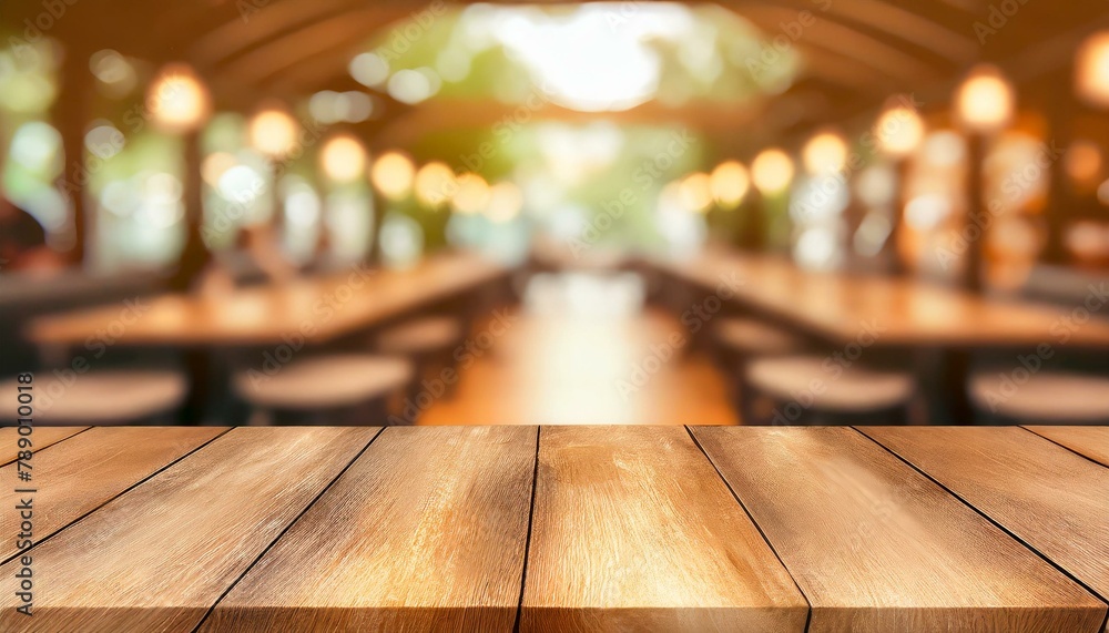 Java Junction: Wooden Tabletop Perspective with Café Background Blur Java Junction: Wooden Tabletop Perspective with Café Background Blur