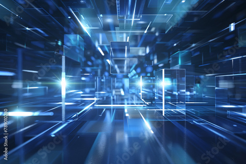 Wallpaper Mural Intense blue neon grid lines on dark surface Torontodigital.ca