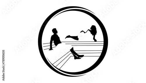 sauna emblem, man and woman in sauna, black isolated silhouette
