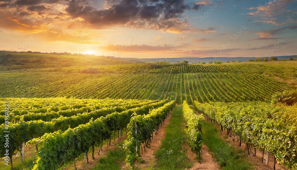 Golden Horizons: Sunset Splendor in the Vineyard