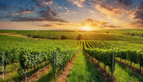 Golden Horizons: Sunset Splendor in the Vineyard"