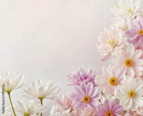 Soft pink and white flowers in full bloom create a beautiful floral background