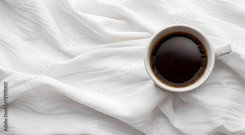 cup of coffee on white sheet, minimalism, flatlay,