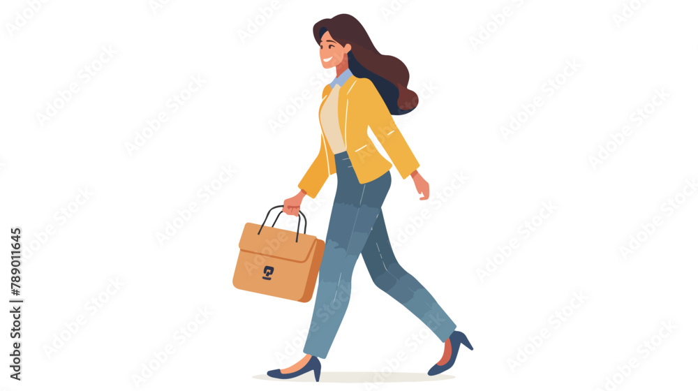 Smiling casual girl with briefcase walking vector 