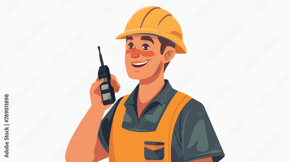 Smiling male construction worker in uniform and hard