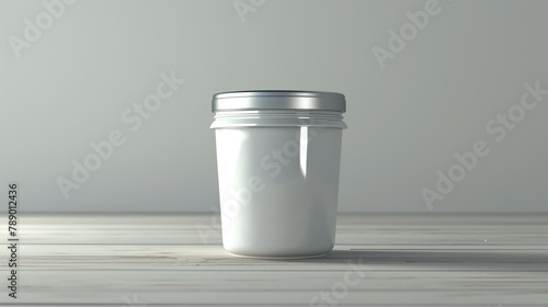 Glass container with blank label template. Cosmetic jar mockup, Round white bottle. 3d illustration