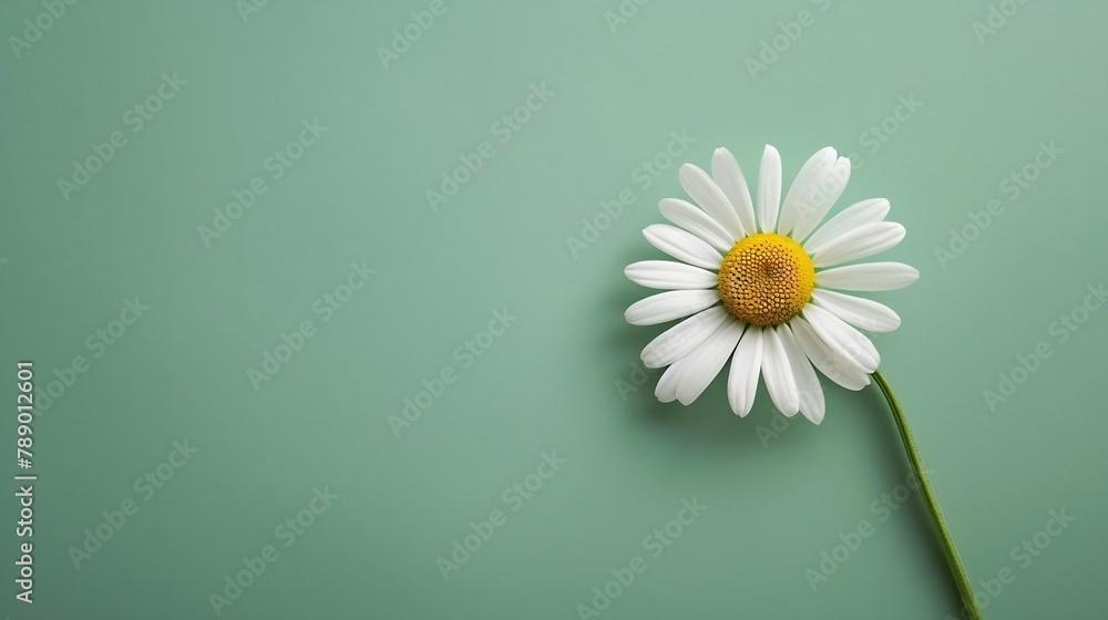 Beautiful chamomile daisy flower on neutral green background Flowers composition spring and summer backgroundAlternative medicine and herbal treatment Flat lay copy space : Generative AI Beautiful chamomile daisy flower on neutral green background Flowers composition spring and summer backgroundAlternative medicine and herbal treatment Flat lay copy space : Generative AI