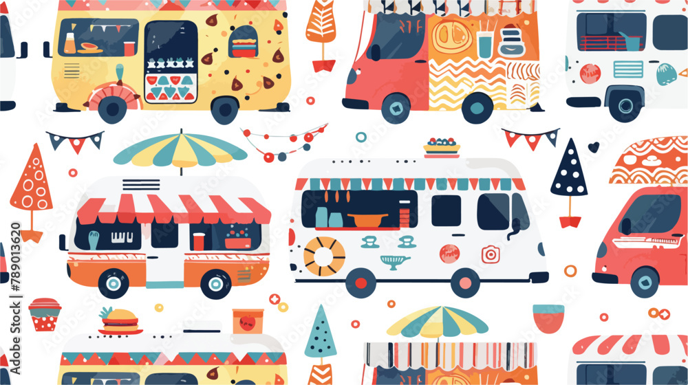 Street food trucks outdoor seamless pattern design