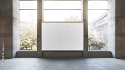 Empty poster frame or mock-up frame hang for decoration  advertising on concrete walls in hallways within buildings.