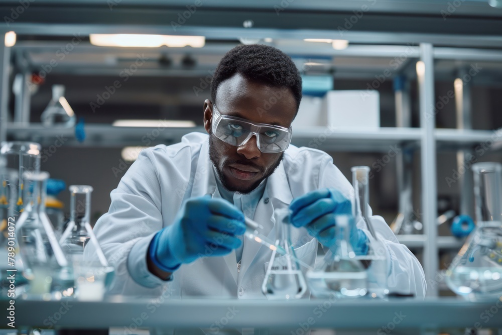 Chemical engineer working in a laboratory, developing new materials Chemical engineer working in a laboratory, developing new materials