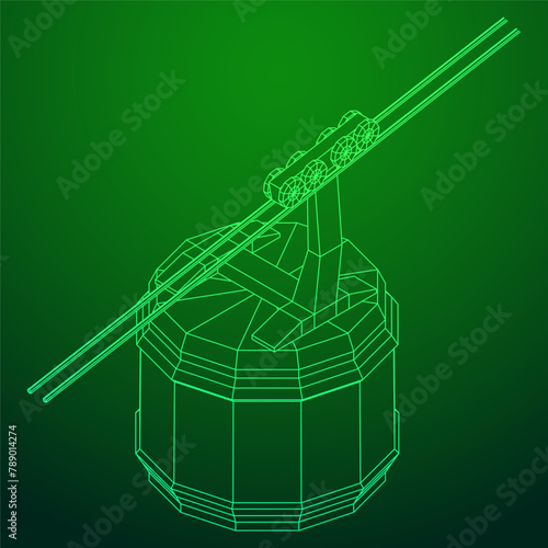 Cable car cabin gondola. Funicular simple cableway concept. Wireframe low poly mesh vector illustration