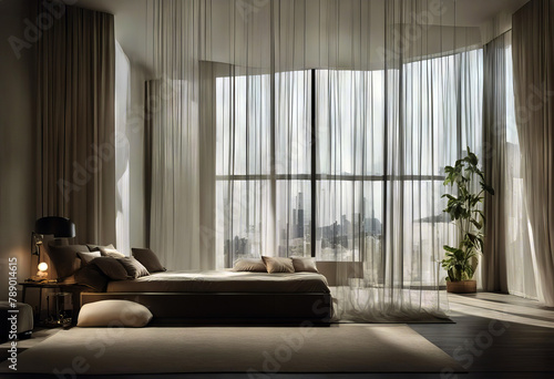curtain separating living bed interior string Modern space asia pacific rim taipei day sunlight daylight afternoon horizontal nobody no people indoor inside residence edifice