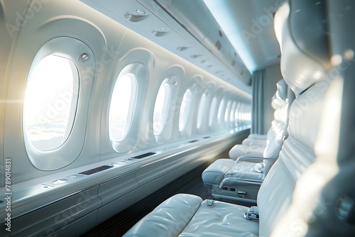 Side view of a airplane Interior . photo