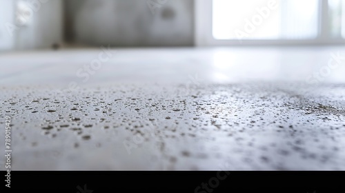 Selfleveling floor on a concrete surface closeup Partial covering of the floor with selfleveling cement mortar Selfleveling mixture for repairing floors in an apartment : Generative AI photo