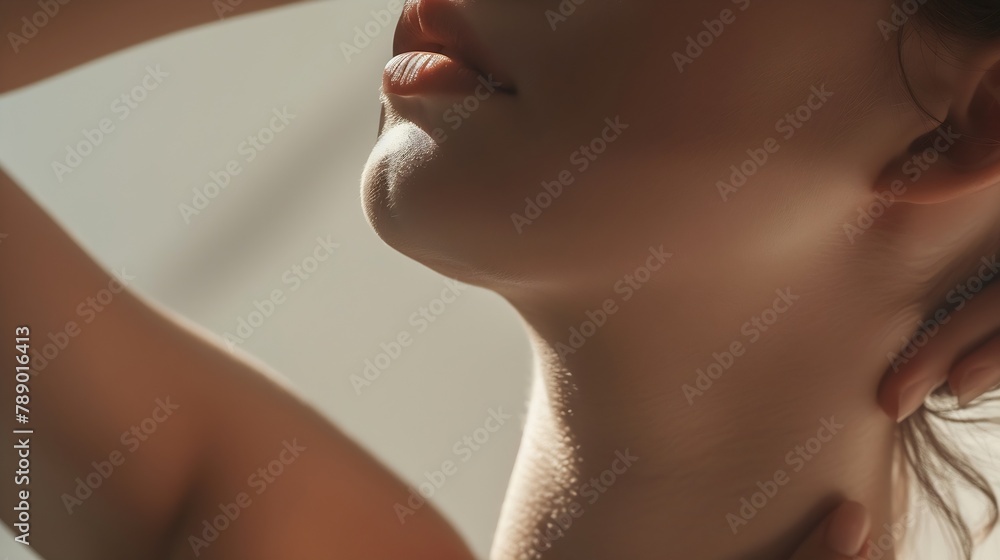 Close frame of neck and arms of a young woman Skin care concept skin hydration : Generative AI Close frame of neck and arms of a young woman Skin care concept skin hydration : Generative AI