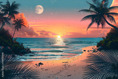 sunset over the beach  Summer Themed Banner Design 