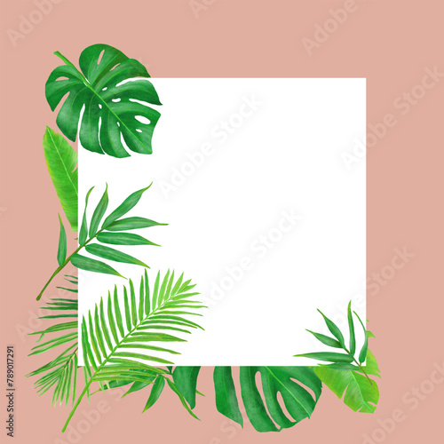 Tropical background hand-painted leaves