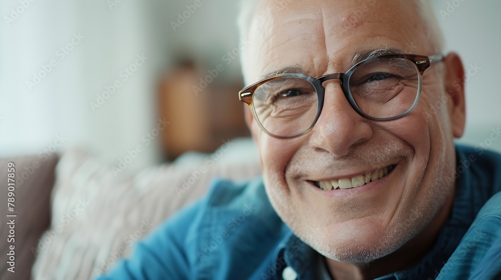 Portrait of smiling senior man looking at camera Handsome old man with white hair wearing eyeglasses with satisfaction Close up face of proud and satisfied mature male sitting on couch : Generative AI Portrait of smiling senior man looking at camera Handsome old man with white hair wearing eyeglasses with satisfaction Close up face of proud and satisfied mature male sitting on couch : Generative AI