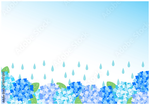 梅雨景色のあじさいフレーム背景12水色