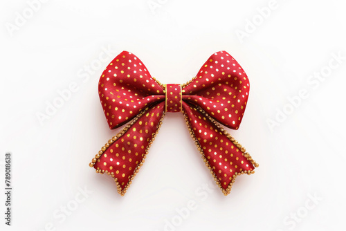 red bow with golden dots isolated on a white background