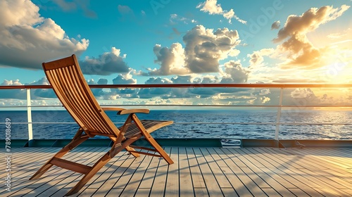 Deck chair on a cruise ship on the promenade deck photo