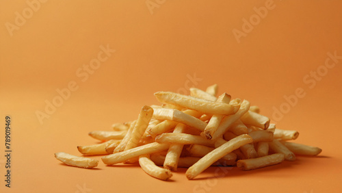 French fries, fried potatoes isolated background. Empty space, place for text.