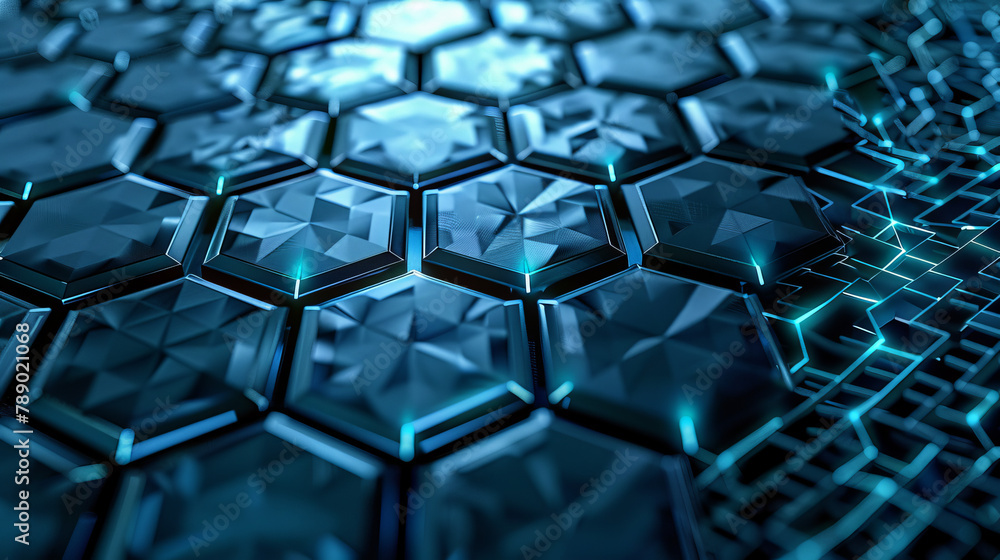 Obraz premium A blue and white hexagonal pattern with a blue background