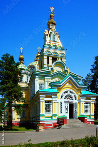 Beautiful white Russian Christian Orthodox Church. Religion