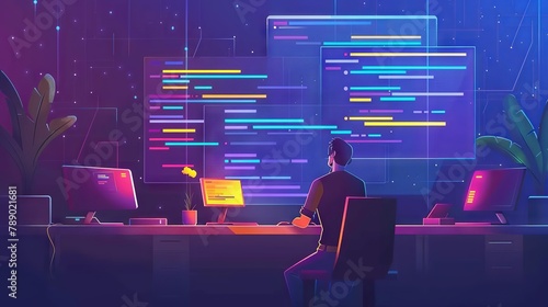 Obraz w ramie Detailed vector illustration of html code on computer screen - Conceptual image for web development and programming