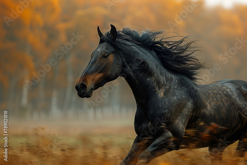 horse in the field, Black Horse Running 
