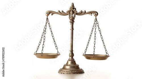 Classic bronze balance scales on white background