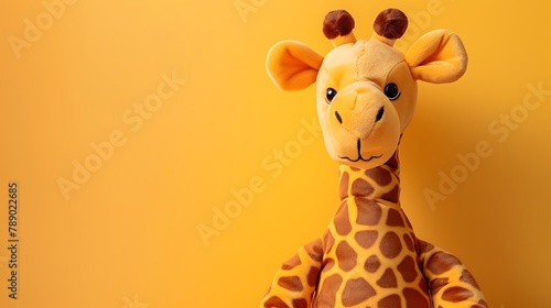Giraffe plushie doll on colored background