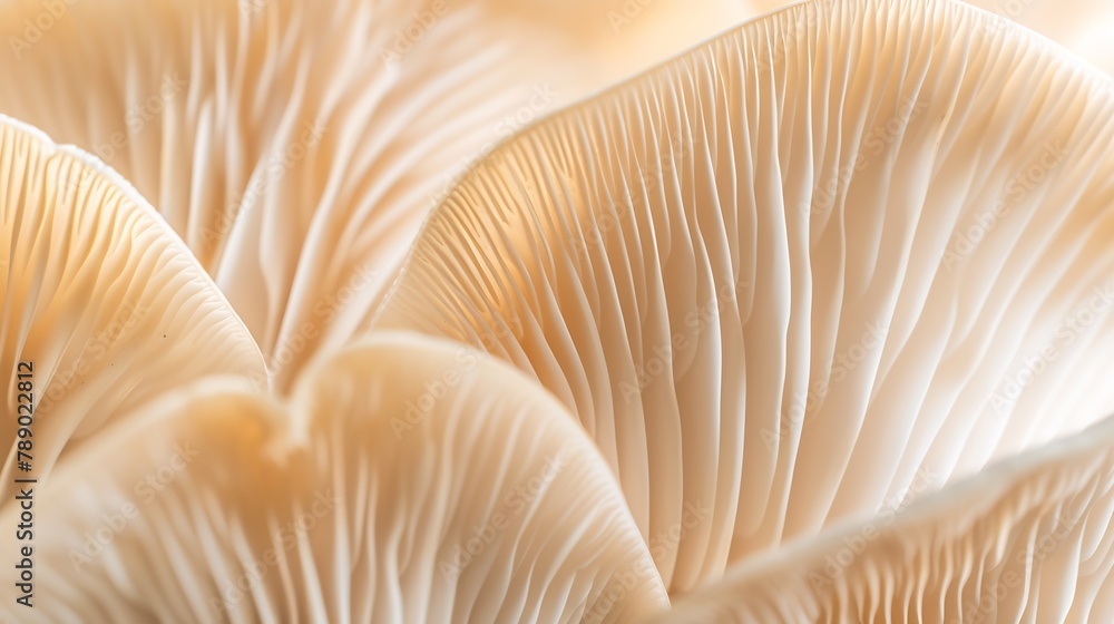 Close up of mushroom gills Abstract nature background macro shot of oyster mushroom gills : Generative AI Close up of mushroom gills Abstract nature background macro shot of oyster mushroom gills : Generative AI