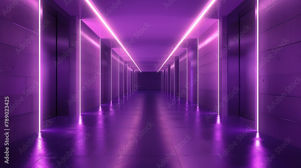 Illuminated corridor interior design with lights abstract modern minimalist empty purple Illuminated corridor interior design with lights abstract modern minimalist empty purple