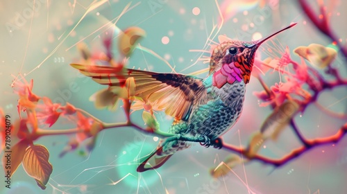 hummingbird vecor style PNG image with abstract line and color photo