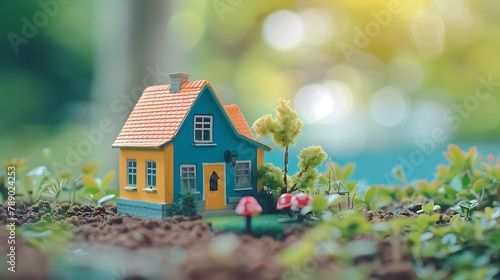Miniature colorful house on ground using as property and financial concept